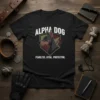 Alpha Dog Fearless Loyal Protector Doberman T-Shirt featuring a profile of a Doberman inside a shield