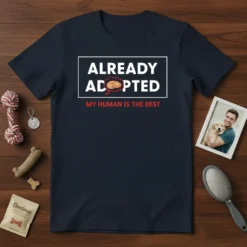 ALREADY ADOPTED MY HUMAN text design featuring unique typography on quality t-shirt