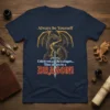 Navy t-shirt with "Always be Yourself Unless you can be a dragon... Then always be a DRAGON!" quote and a
