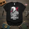 Black t-shirt with "AMERICA EAGLE" text below a graphic of a bald eagle wearing a suit and tie