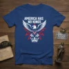America Has No Kings t-shirt with an eagle and crown graphic, red, white, and blue patriotic design