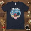 America Is My Home patriotic t-shirt with red barn, American flag, and shield graphic
