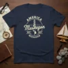 America Muskegon Michigan t-shirt design with lighthouse, waves, and est. 1837 text