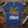 American Fisherman t-shirt with a trout graphic and camouflage American flag design