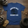 American Moto Freedom's Ride t-shirt with motocross rider and American flag graphic