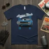 American Muscle T-Shirt featuring a vintage blue muscle car illustration and bold text, perfect for car enthusiasts