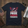 American Pride Power Progress t-shirt design with eagle and USA flag graphic. Patriotic text in bold font