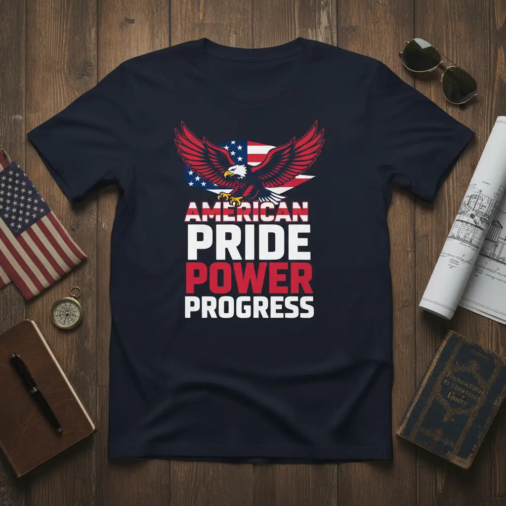 American Pride Power Progress Eagle T-Shirt Usa Flag Design