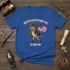 American Revolutionary Furs Freedom Paws t-shirt design with a cat in colonial attire holding the US flag and a musket