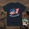American Scooter Rider t-shirt with a silhouette of a rider on a scooter in front of a distressed American flag