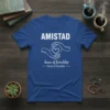 Amistad House of Friendship T-Shirt design with hands forming a heart and Spanish text for friendship