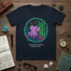 Amphioctopus Marginatus Reefside Oceanics t-shirt design featuring a purple octopus surrounded by reef elements and small fish