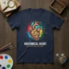Anatomical Heart Clockwork of Life T-Shirt with colorful paint splatters and gears inside the heart graphic