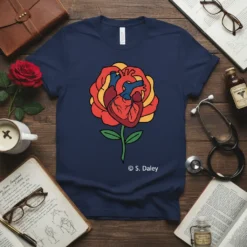 Anatomical Heart Rose Design eye-catching graphic design printed on comfortable cotton t-shirt