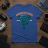 Anatomy of a Gamer T-Shirt with keyboard keys W/S D A and Shift/Ctrl Space, featuring a circuit board hand graphic