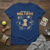 Anatomy of a Maltipoo T-Shirt with humorous labels for ears and nose, featuring a central Maltipoo dog graphic