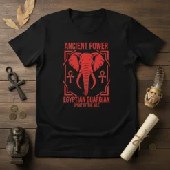 Black t-shirt with red Ancient Power Egyptian Guardian Spirit of the Nile elephant design
