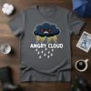 Angry Cloud T-Shirt design featuring a dark, frowning cloud with yellow lightning and white raindrops