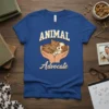 Animal Advocate T-Shirt with a cute illustration of a cat and dog being held in caring hands
