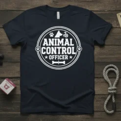 Animal Control Officer t-shirt with circular emblem featuring paws, a dog silhouette, and a bone graphic