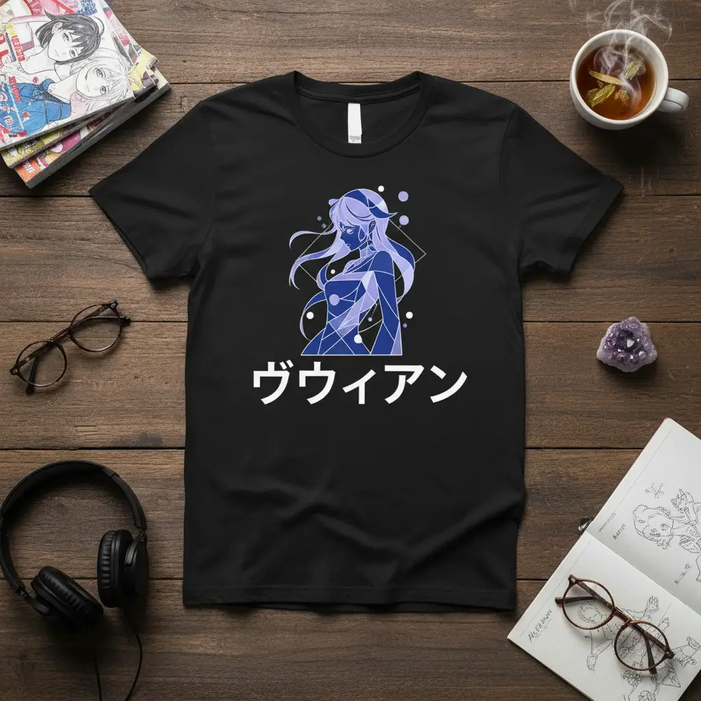 ヴウィアン Anime Girl T-Shirt Geometric Japanese Art