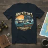 Antarctica Drake Lake or Drake Shake Drake Passage t-shirt design with two ships on rough seas and calm waters, vintage