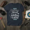 Archering because adulting is Hard t-shirt design featuring a bow and arrow graphic, white and teal accents, on a navy