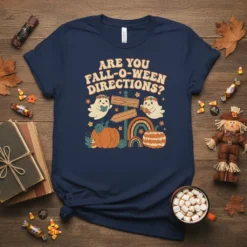 Are You Fall-O-WEEN DIRECTIONS? T-Shirt with cute ghosts, pumpkins, and rainbow graphic for Halloween and fall