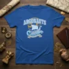 Argonauts t-shirt design featuring a classic Greek ship sailing on wavy blue waters, with the word "ARGONAUTS" in collegiate font