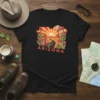 Arizona Desert Road Trip T-Shirt design with desert landscape, cacti, mountains, hot air balloon, and road