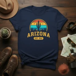 Arizona Est 1912 vintage sunset graphic t-shirt with cactus and mountains