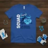 Arthritis Awareness Squad t-shirt with blue ribbon, heart, and heartbeat graphic. Features text "SQUAD Support Arthritis Awareness"