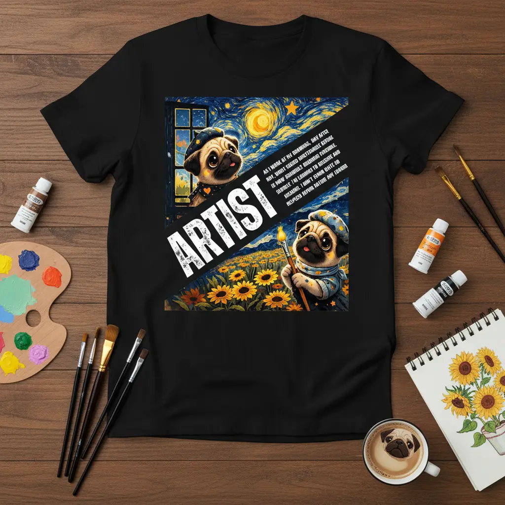 As I Work at My Drawing Artist Pug T-Shirt