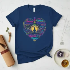 Asana Pranayama Pratyayama Niyama text design featuring stylish typography on quality t-shirt