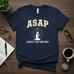 ASAP ALWAYS STOP AND PRAY unique graphic design printed on comfortable cotton t-shirt