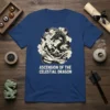 Ascension of the Celestial Dragon T-Shirt featuring a black and white dragon illustration with clouds, oriental art style