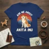 Ask Me About Akita Inu T-Shirt with a cute Akita dog graphic, mountains, and sunset