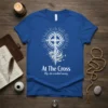 Christian t-shirt design featuring the text "At The Cross My sin washed away" with a symbolic cross graphic