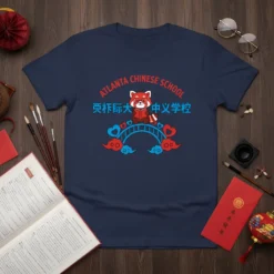 Atlanta Chinese School Wu Cui Lu Da Zhong Yi Xue Xiao t-shirt with red panda graphic and Chinese characters