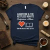 Augustine & The Restless Hearts Confessions Album t-shirt with text and heart/book graphic, Igniting Hearts Since 354 AD