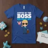Auntie of the Boss Birthday Boy t-shirt design with a cartoon boy in a suit and a flying pig graphic