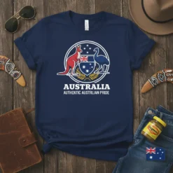 Australia Authentic Austrlian Pride t-shirt design with kangaroo, emu, and Australian flag graphic