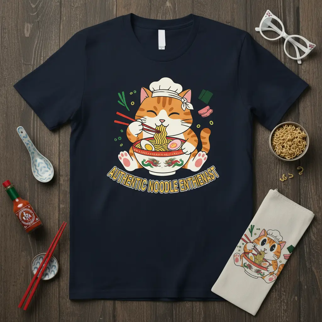 Authentic Noodle Enthusiast Cat Ramen T-Shirt Gift