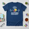 Autism Heartbeat T-Shirt with colorful puzzle heart, tree, and heartbeat graphic