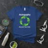Autogaphy Recycle Your Cells science biology t-shirt design with circular green cell graphics and arrows