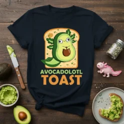 Avocadolotl Toast T-Shirt design featuring a cute avocado axolotl character on toast