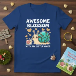 Awesome Blossom With My Little Ones t-shirt design featuring a mother snail and baby snail with hearts