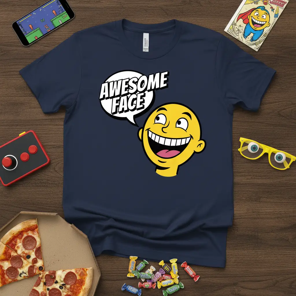 Awesome Face Retro Cartoon T-Shirt Funny Novelty Gift