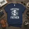 Awesome Like My Father t-shirt design featuring two profiles of men facing each other, a mustache, and wrench graphic