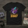 Awesome Since 2007 t-shirt with a retro rocket blasting through space, perfect for 2007 birthday celebrations